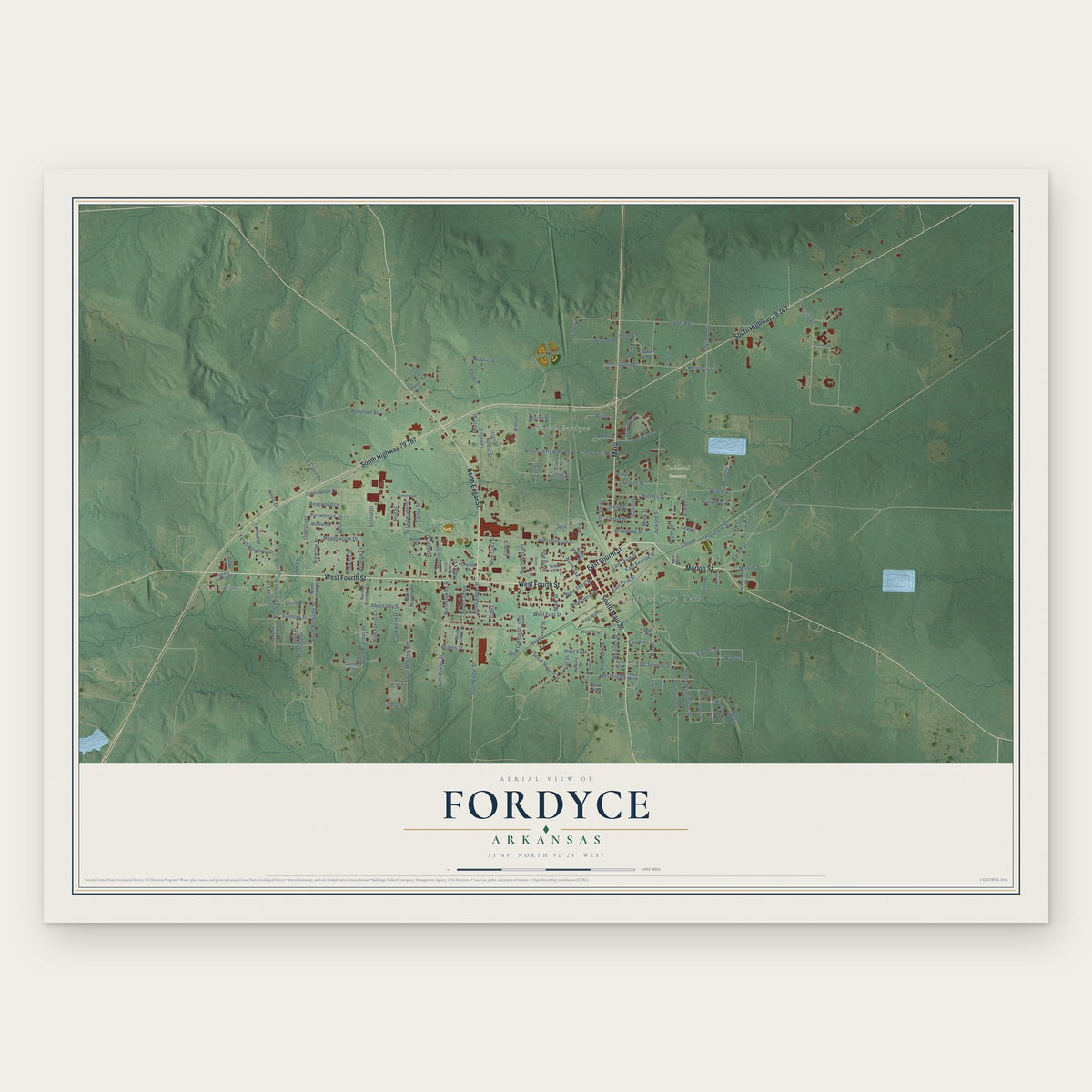 Fordyce, Arkansas map print, the full design
