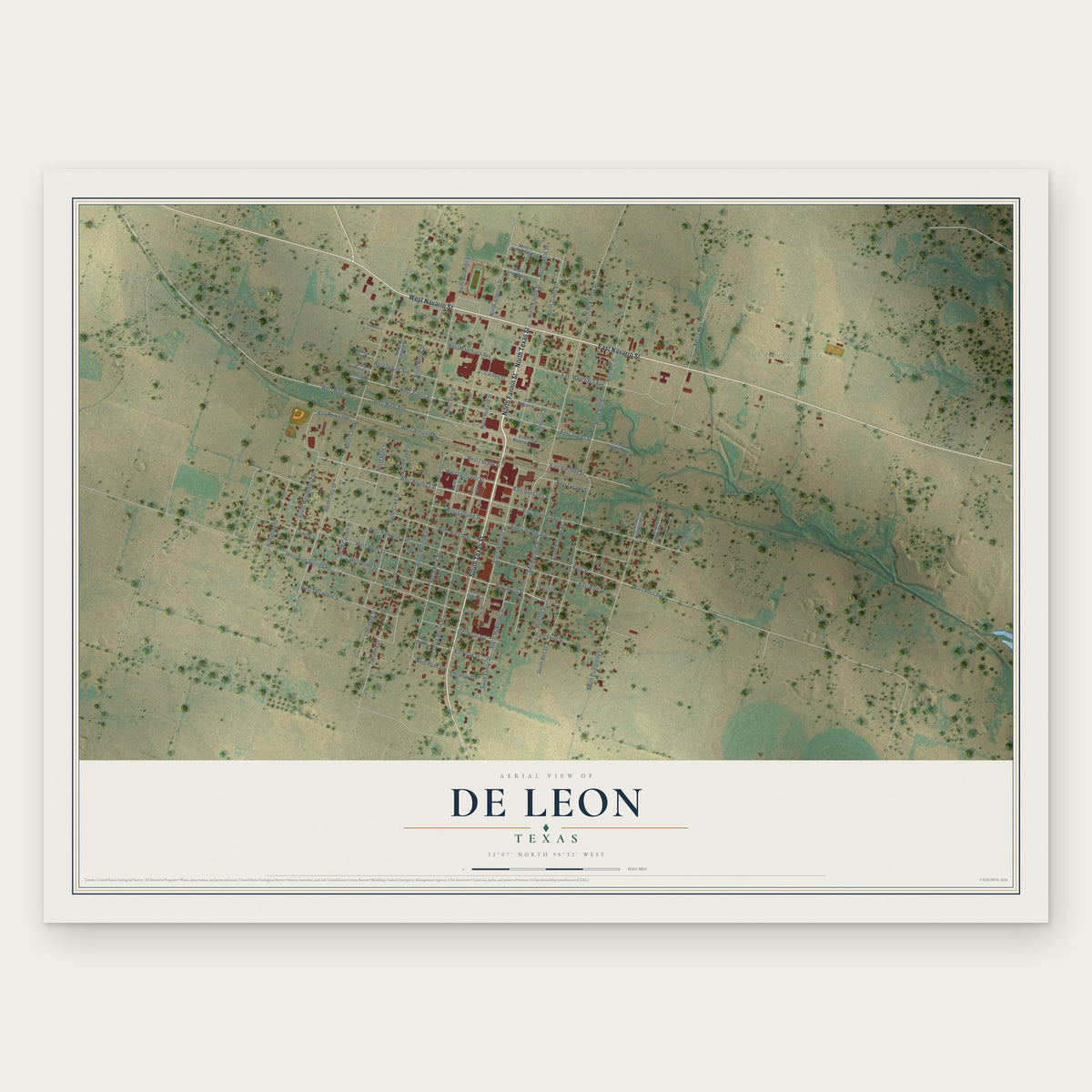 De Leon, Texas map print, the full design