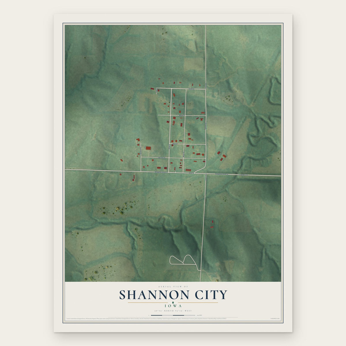 Shannon City, Iowa map print, the full design