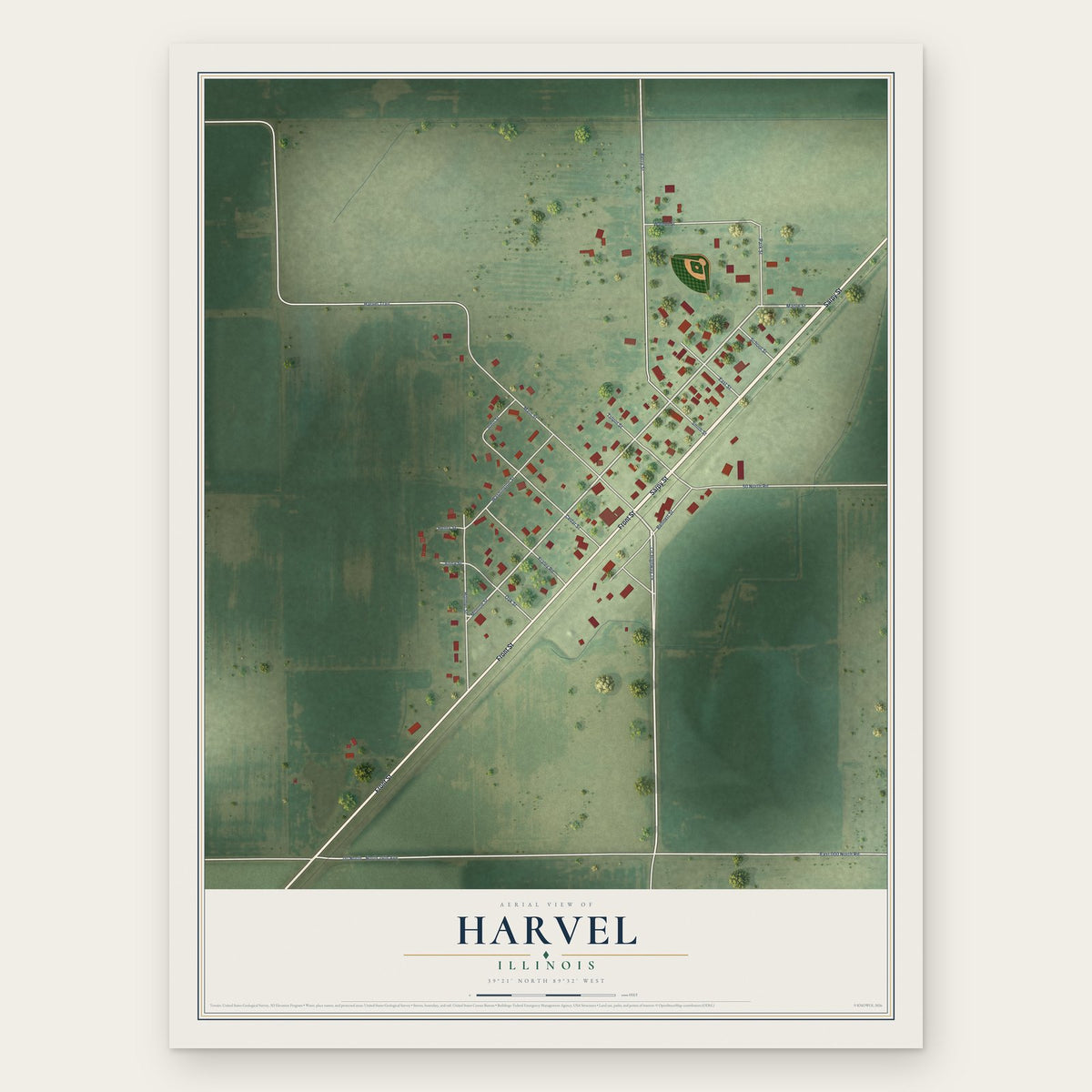 Harvel, Illinois map print, the full design