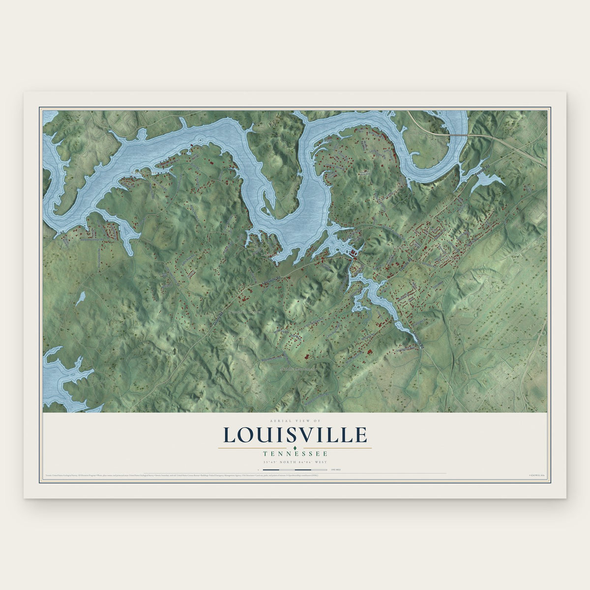 Louisville, Tennessee map print, the full design