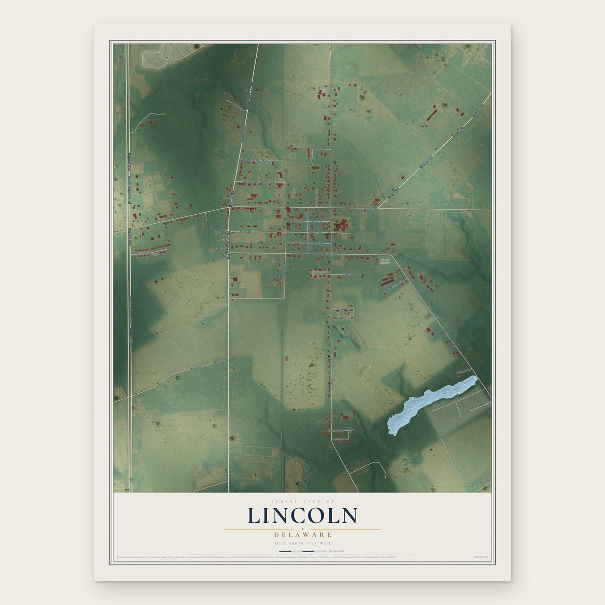 Lincoln, Delaware map print, the full design