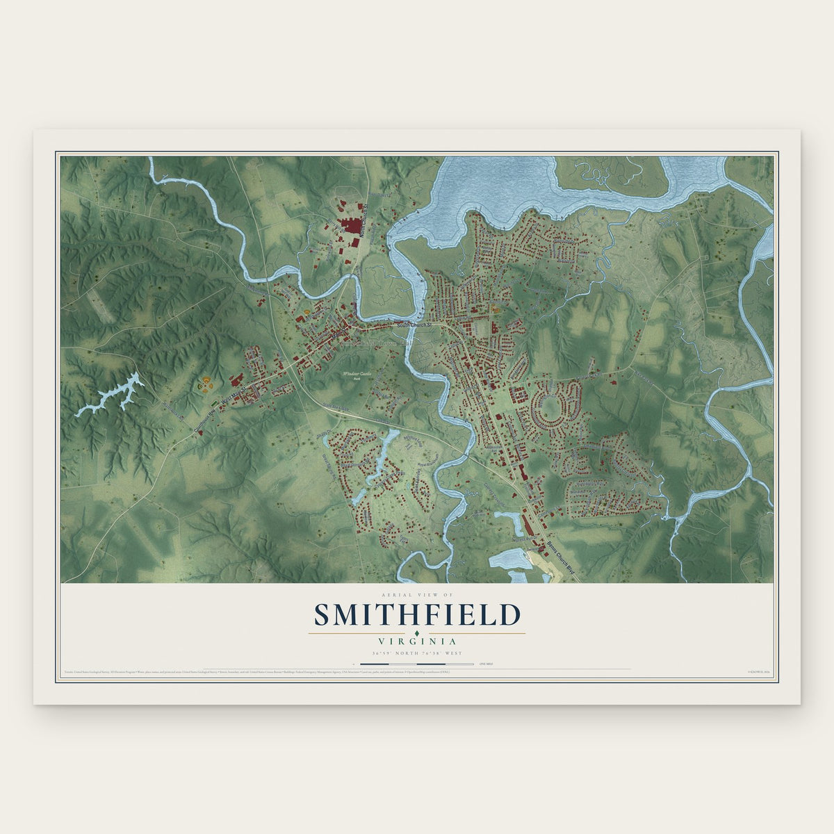 Smithfield, Virginia map print, the full design