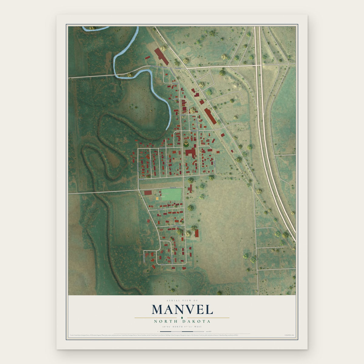 Manvel, North Dakota map print, the full design