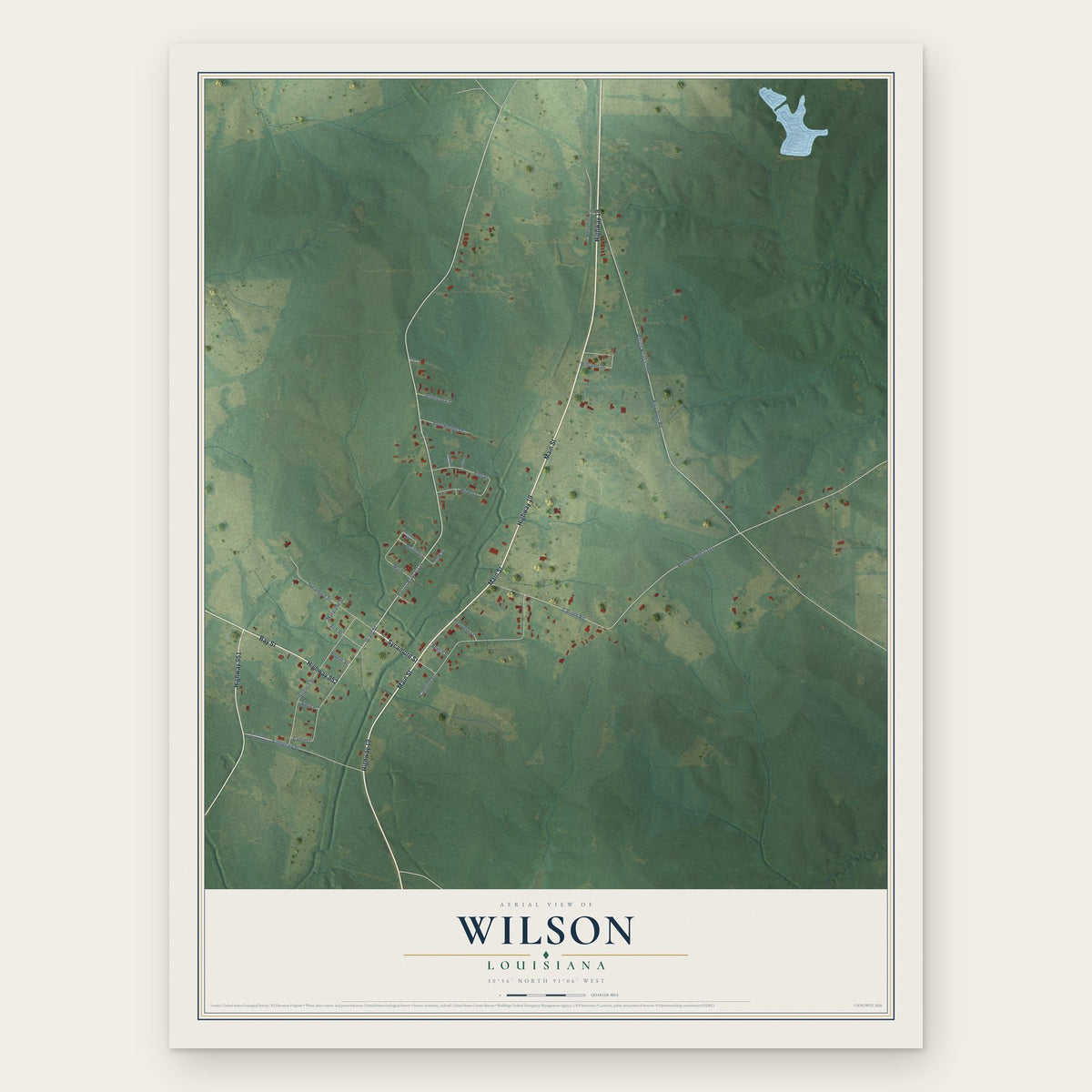 Wilson, Louisiana map print, the full design
