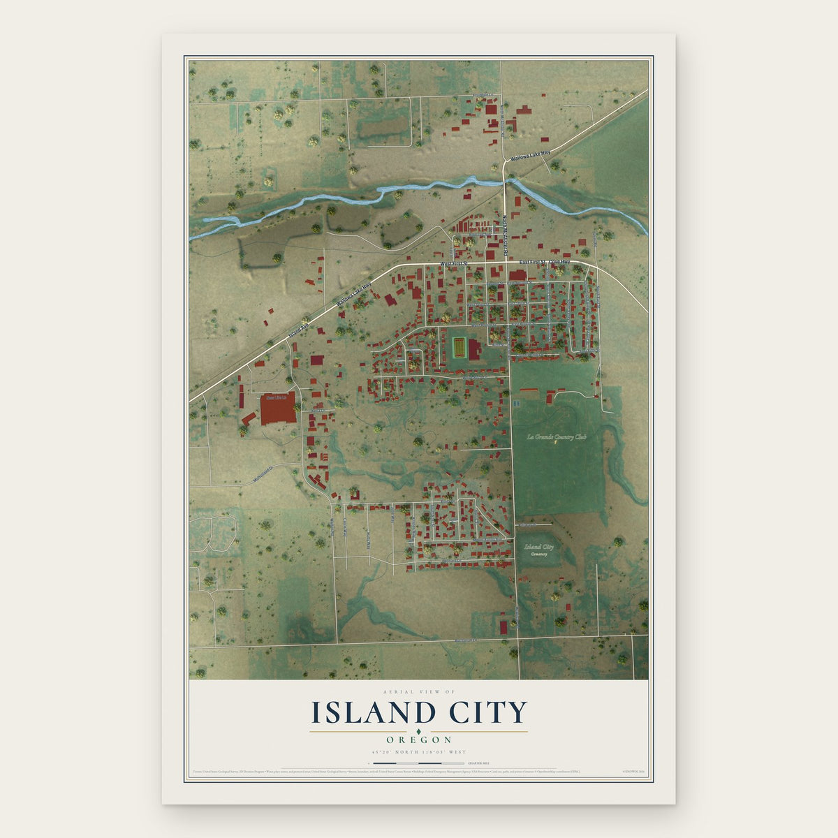 Island City, Oregon map print, the full design