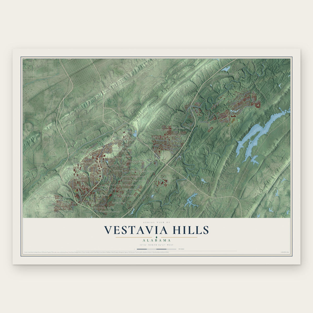 Vestavia Hills, Alabama map print, the full design