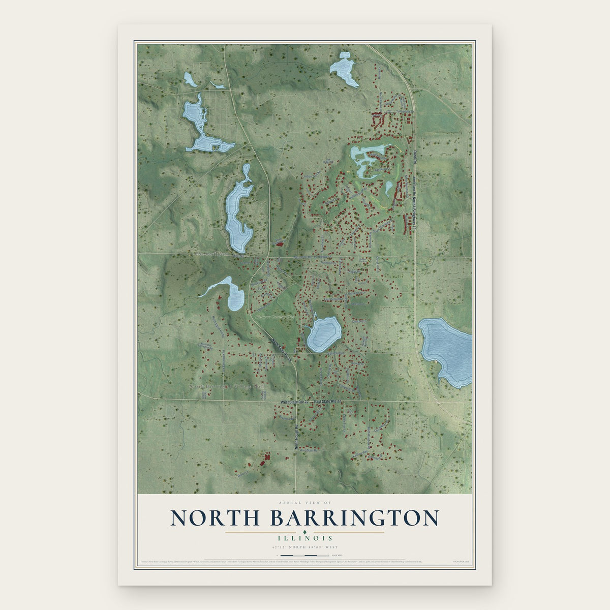 North Barrington, Illinois map print, the full design