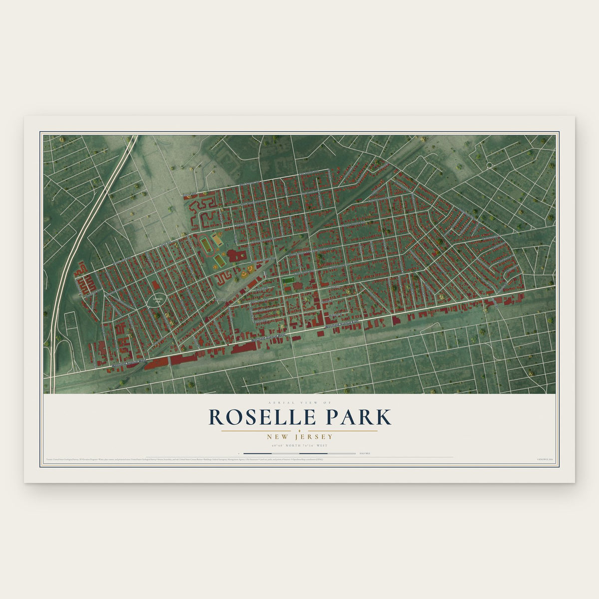 Roselle Park, New Jersey map print, the full design