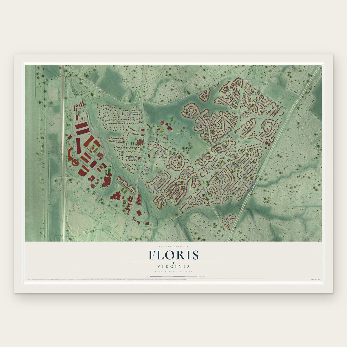 Floris, Virginia map print, the full design