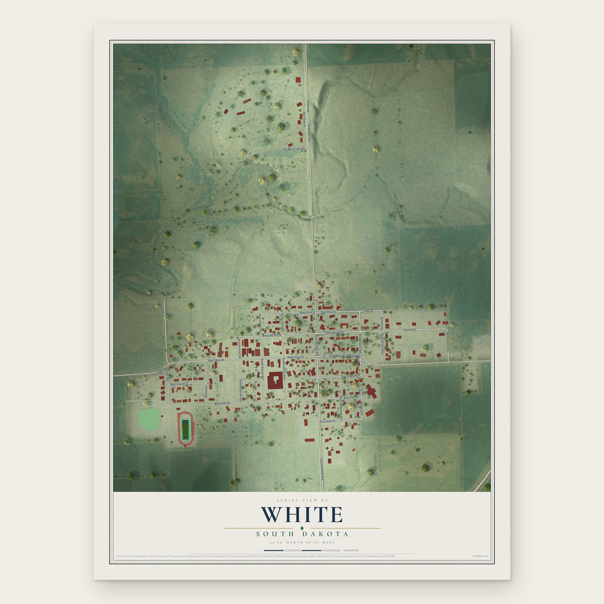 White, South Dakota map print, the full design