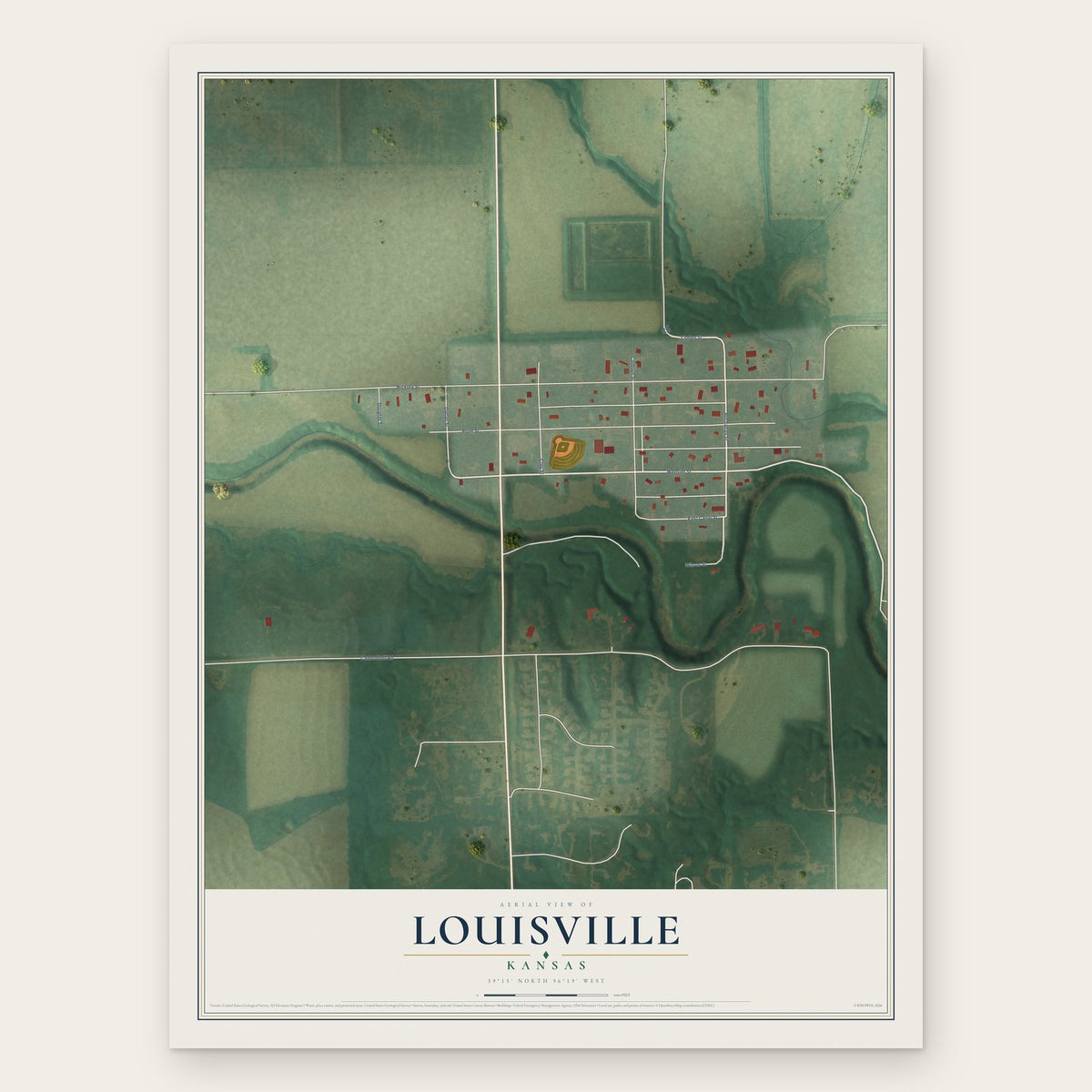Louisville, Kansas map print, the full design