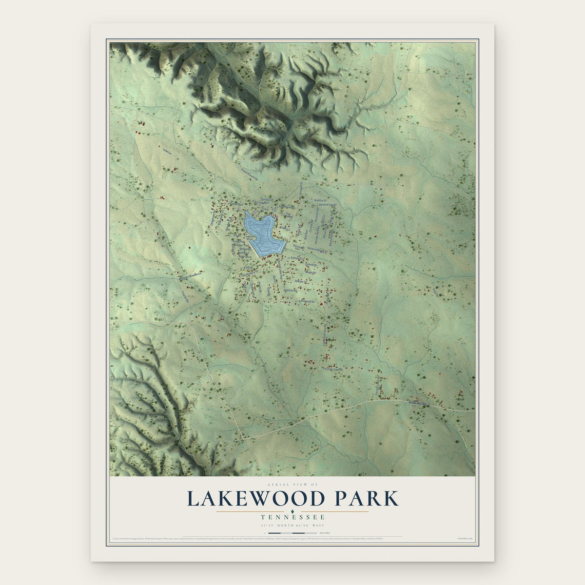 Lakewood Park, Tennessee map print, the full design