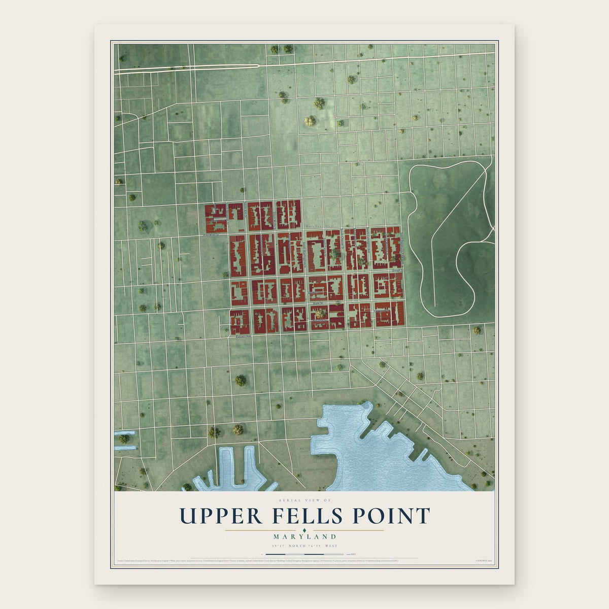 Upper Fells Point, Maryland map print, the full design
