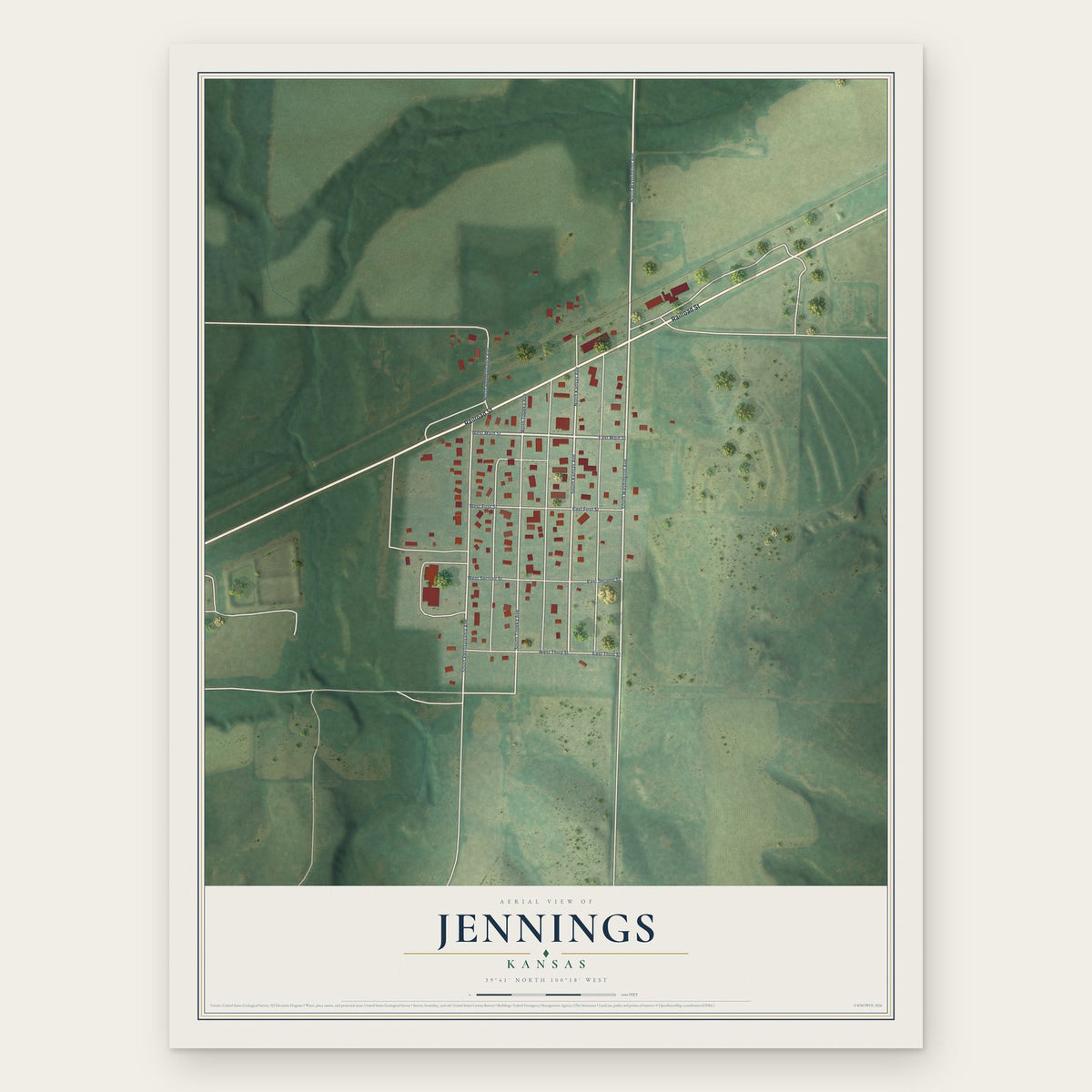 Jennings, Kansas map print, the full design