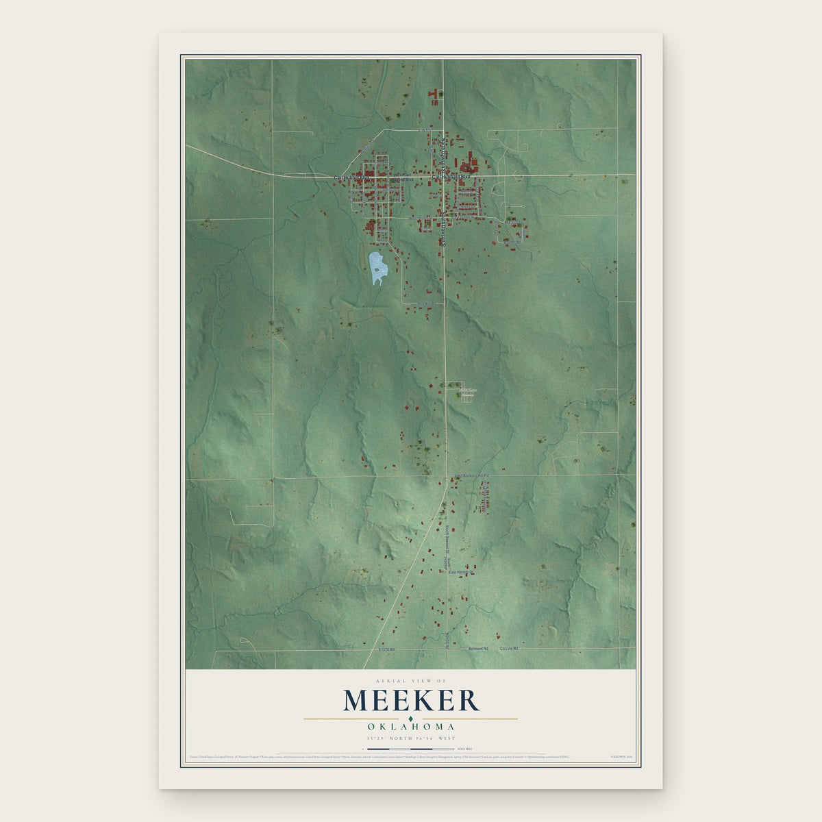Meeker, Oklahoma map print, the full design