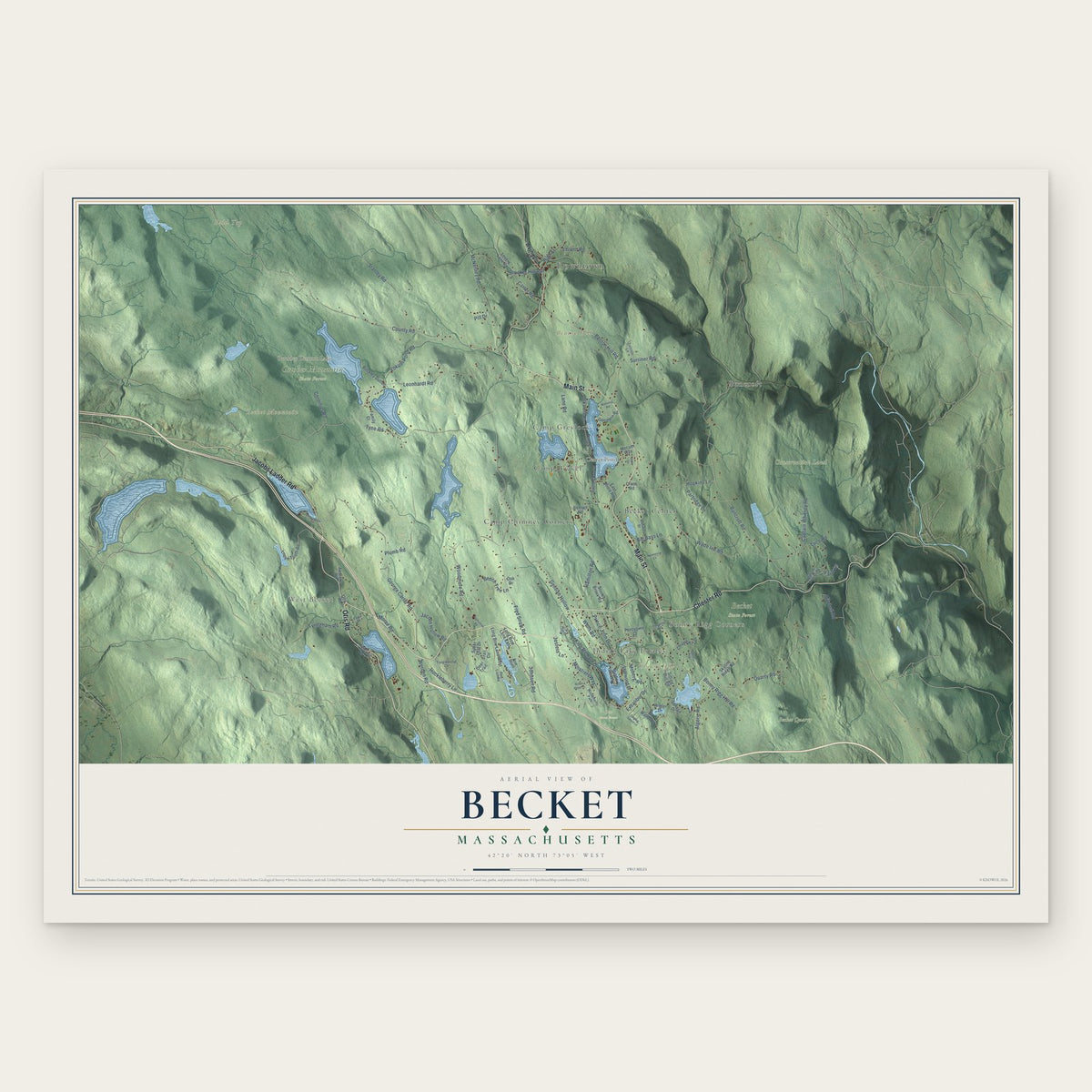 Becket, Massachusetts map print, the full design