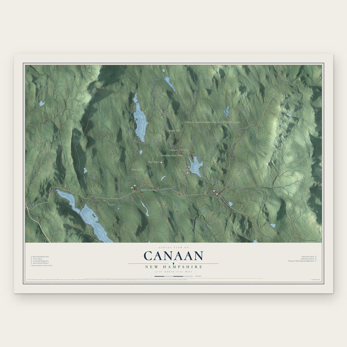 Canaan, New Hampshire map print, the full design