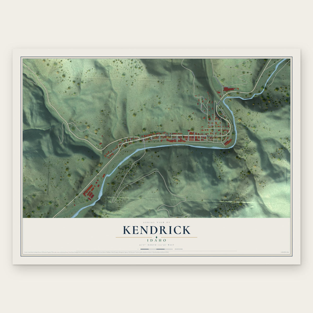 Kendrick, Idaho map print, the full design