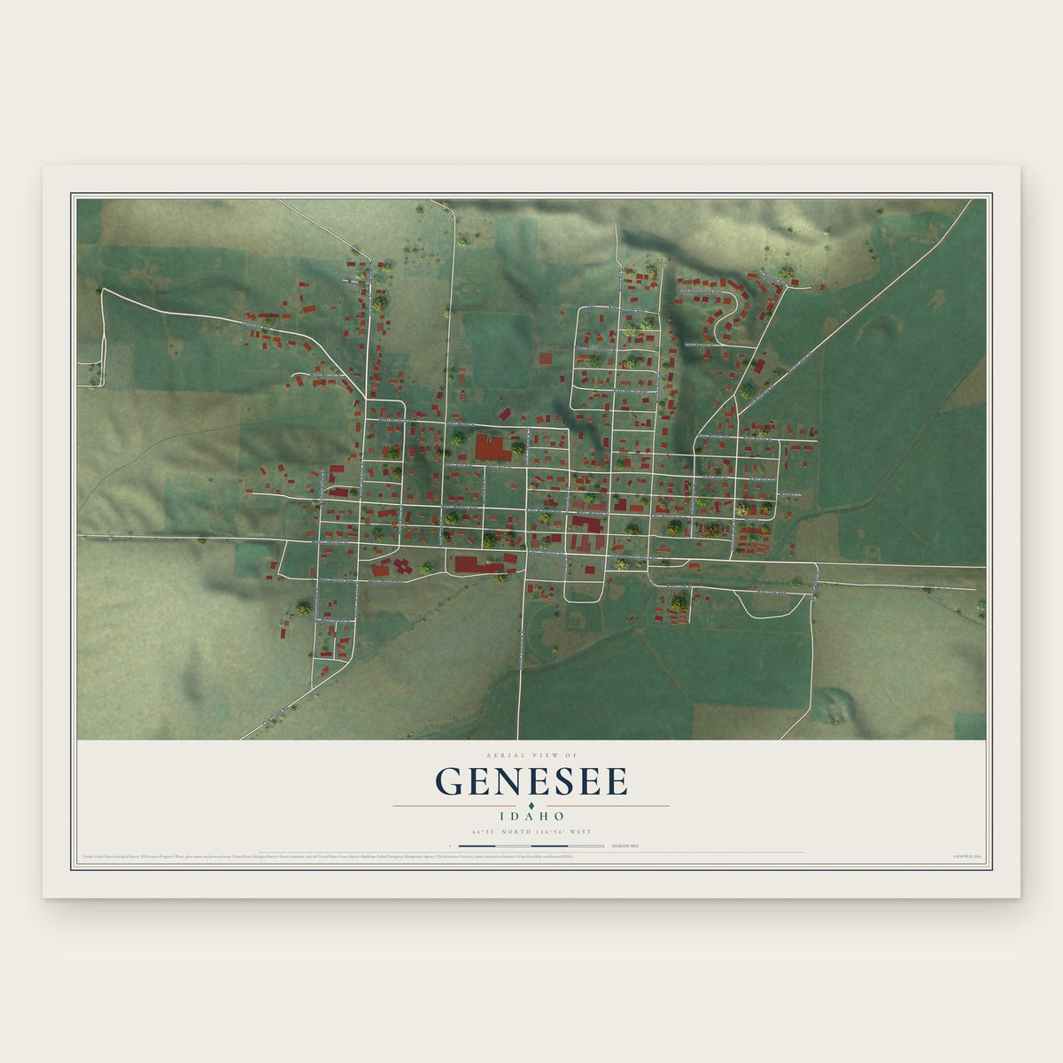 Genesee, Idaho map print, the full design