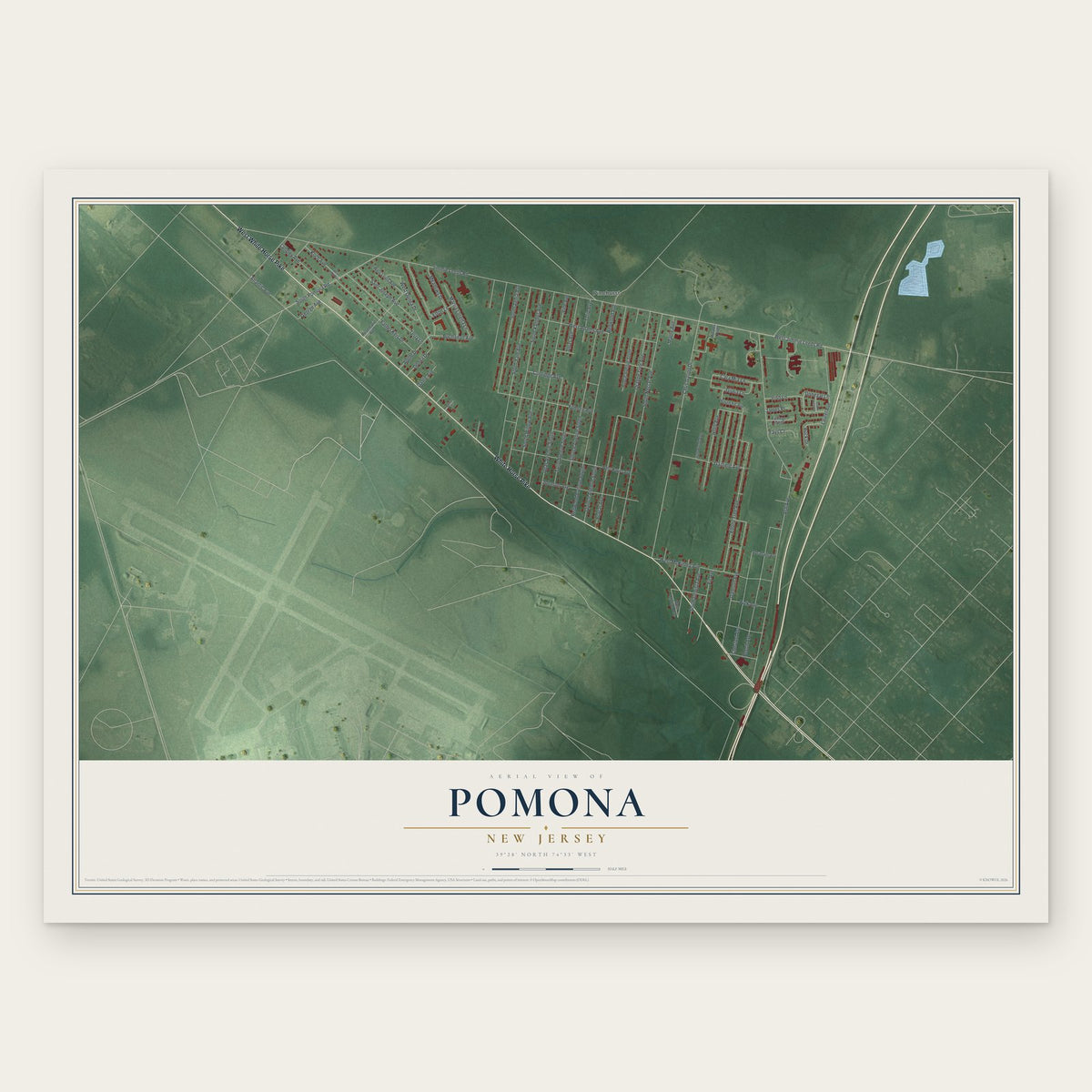 Pomona, New Jersey map print, the full design