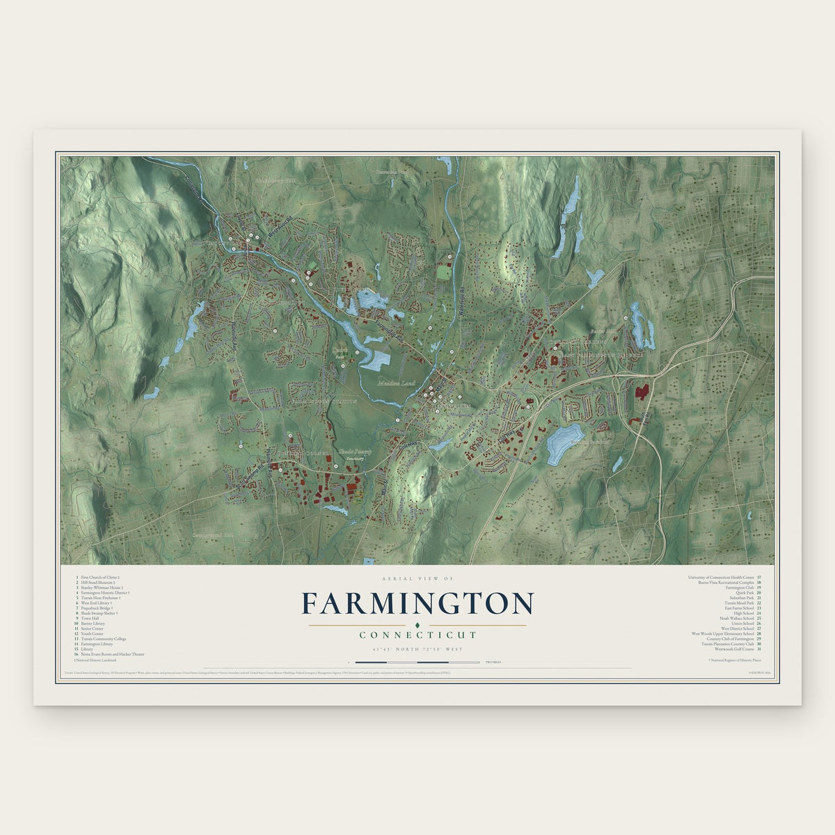 Farmington, Connecticut map print, the full design