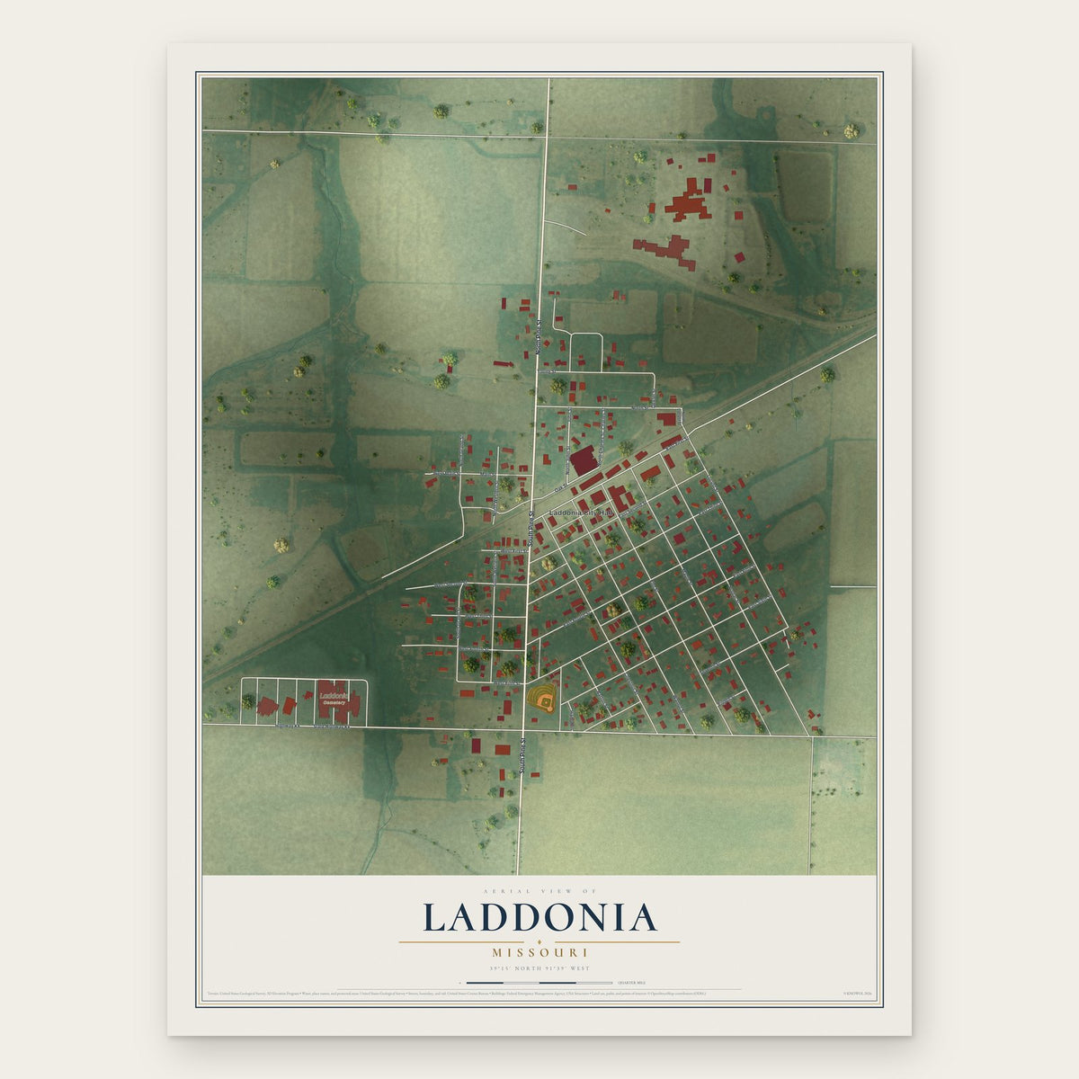 Laddonia, Missouri map print, the full design