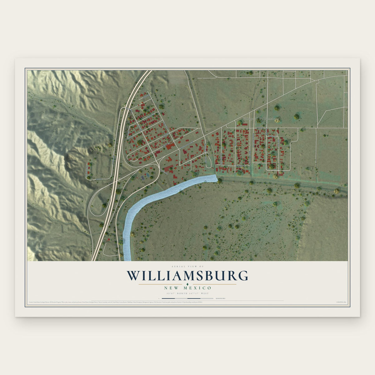 Williamsburg, New Mexico map print, the full design