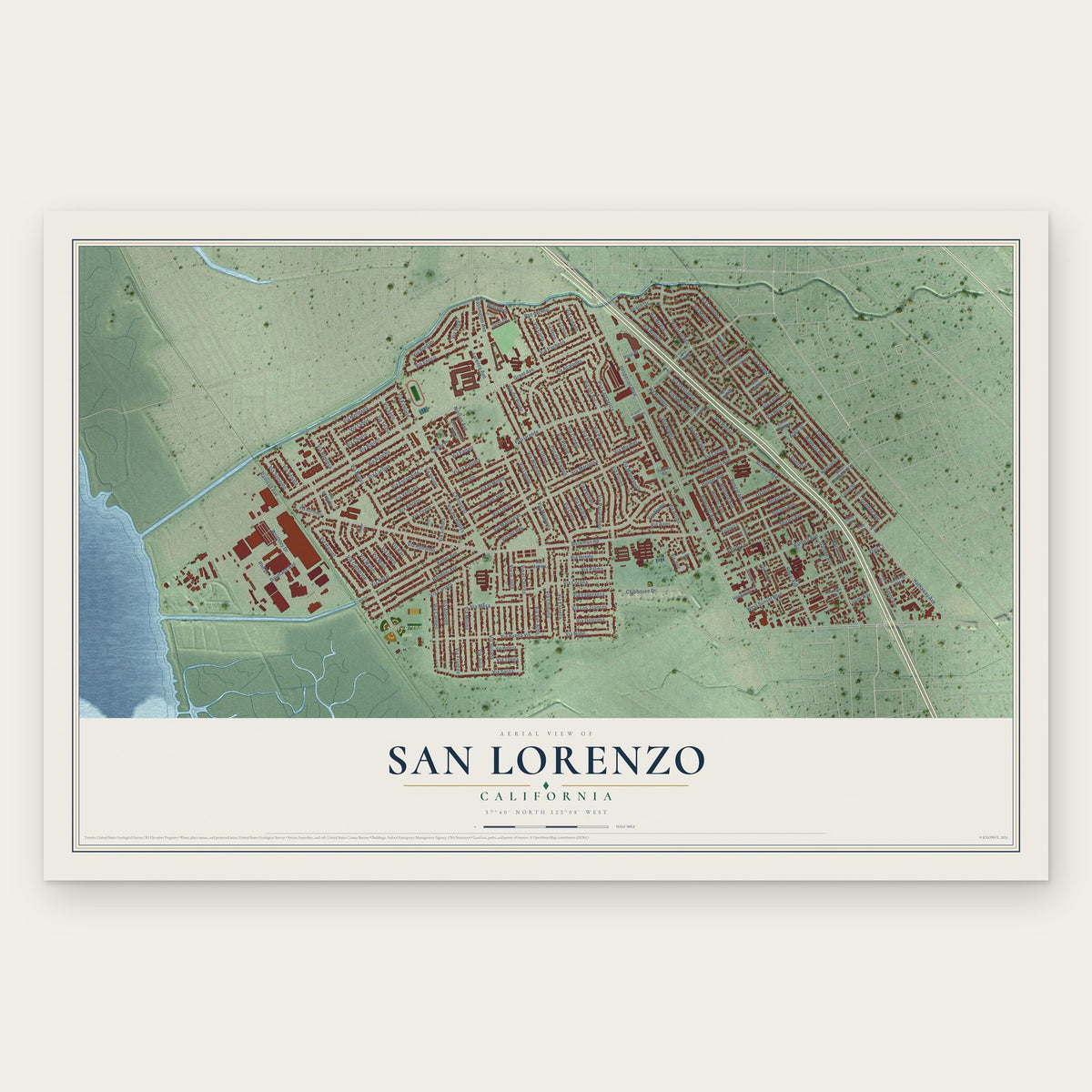San Lorenzo, California map print, the full design