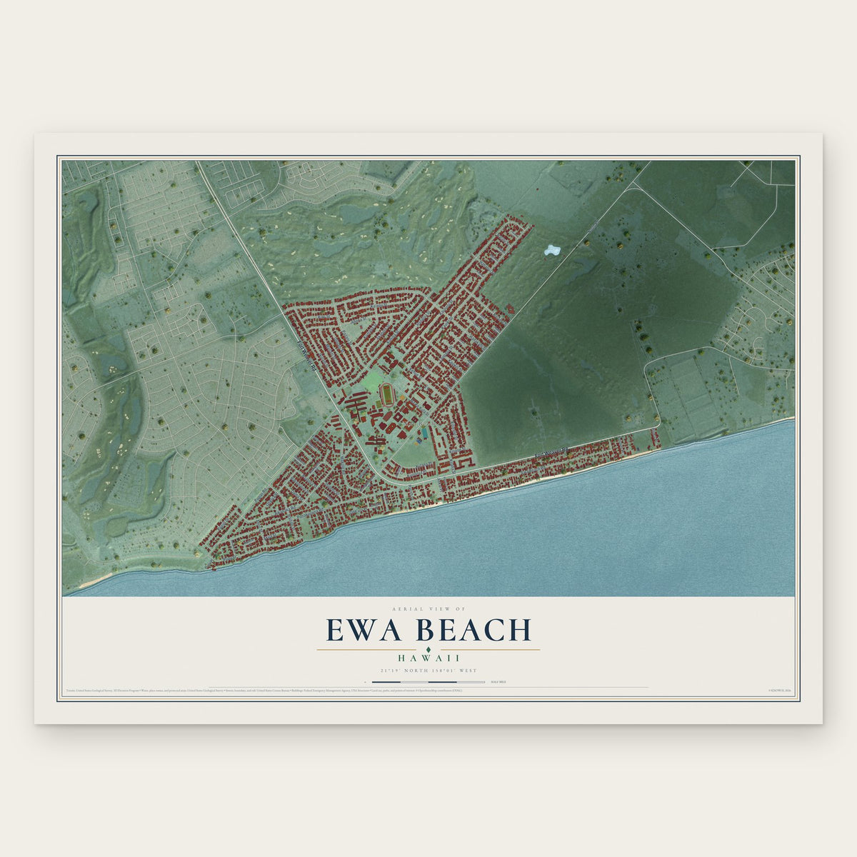 Ewa Beach, Hawaii map print, the full design