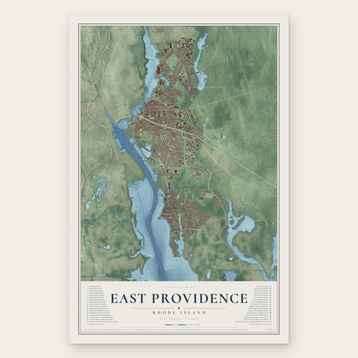 East Providence, Rhode Island map print, the full design