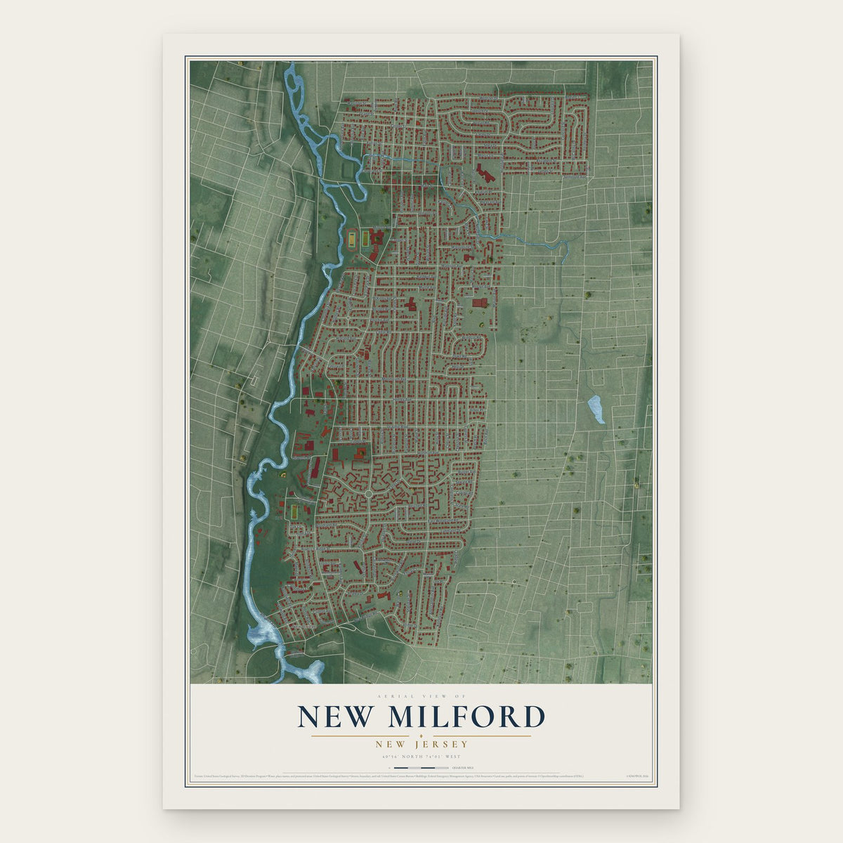 New Milford, New Jersey map print, the full design