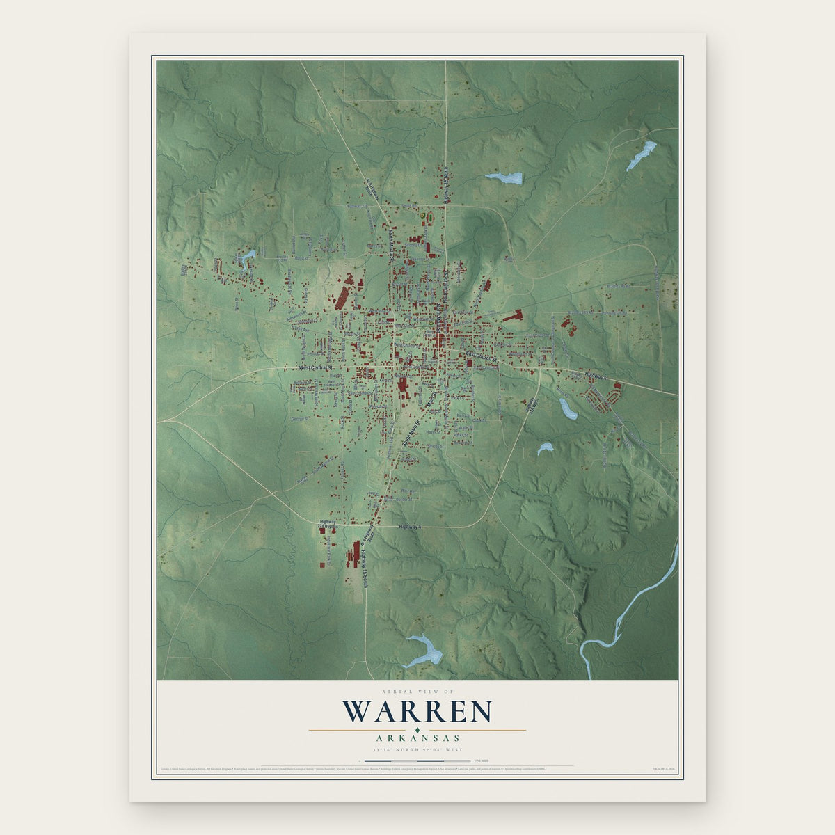 Warren, Arkansas map print, the full design