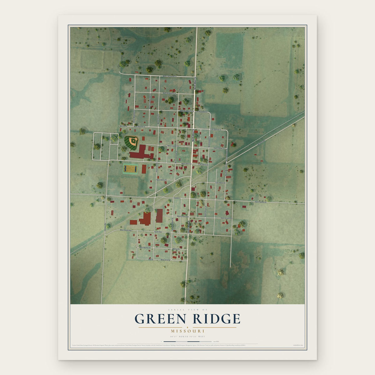 Green Ridge, Missouri map print, the full design