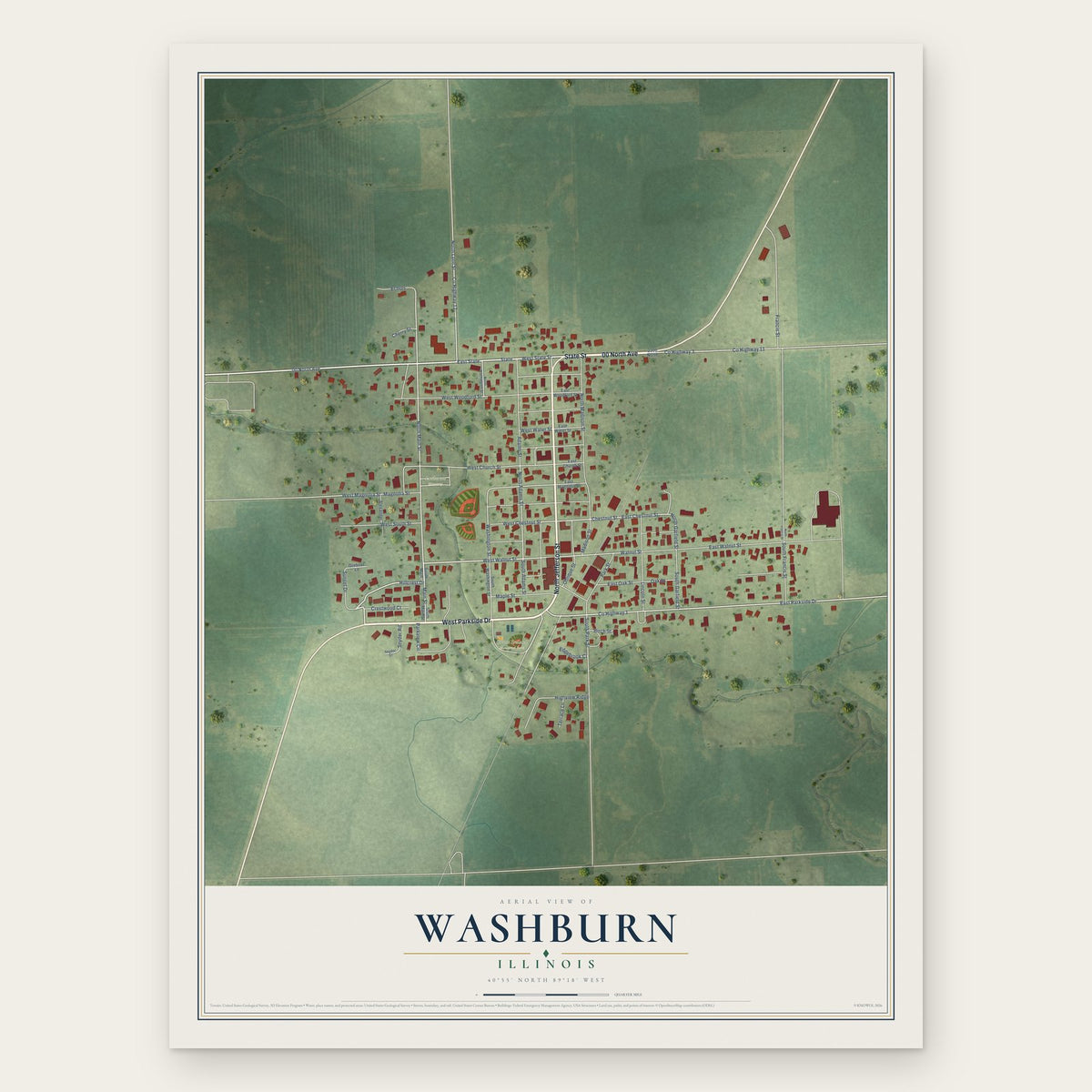 Washburn, Illinois map print, the full design