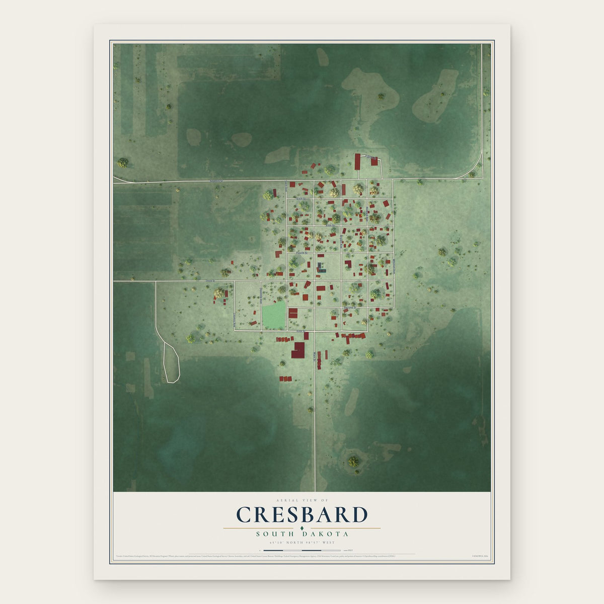 Cresbard, South Dakota map print, the full design
