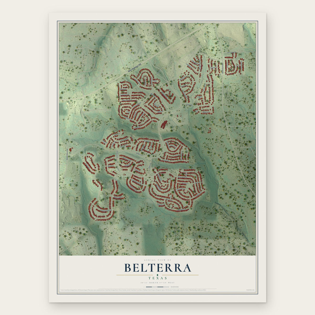 Belterra, Texas map print, the full design