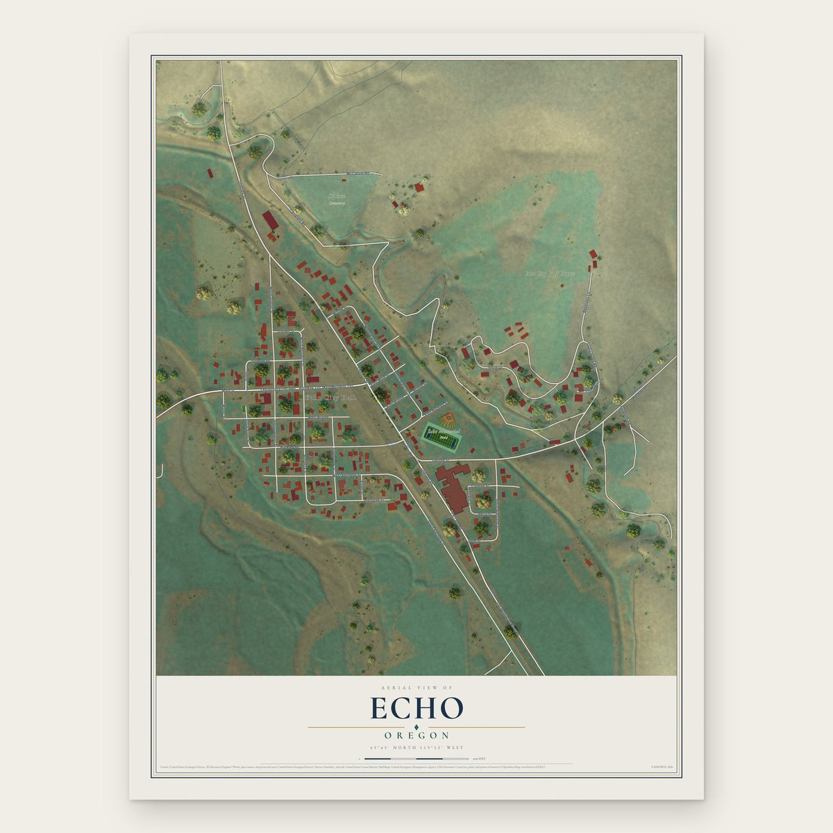 Echo, Oregon map print, the full design