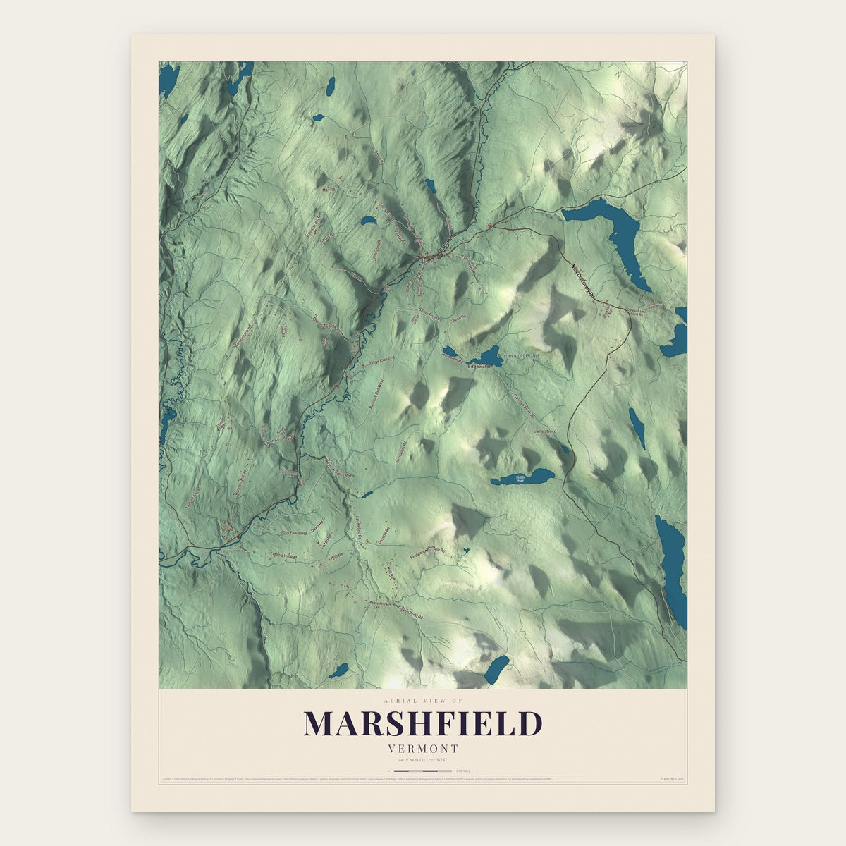 Marshfield, Vermont map print, the full design