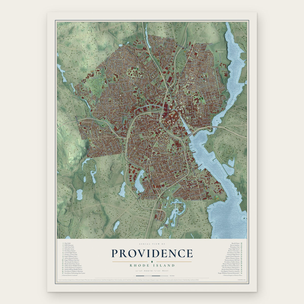 Providence, Rhode Island map print, the full design