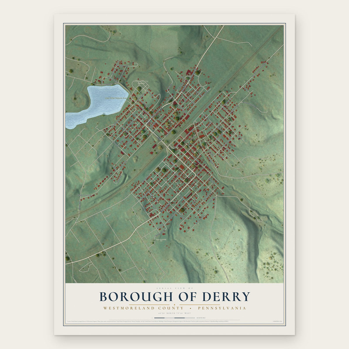 Borough of Derry, Westmoreland County, Pennsylvania map print, the full design