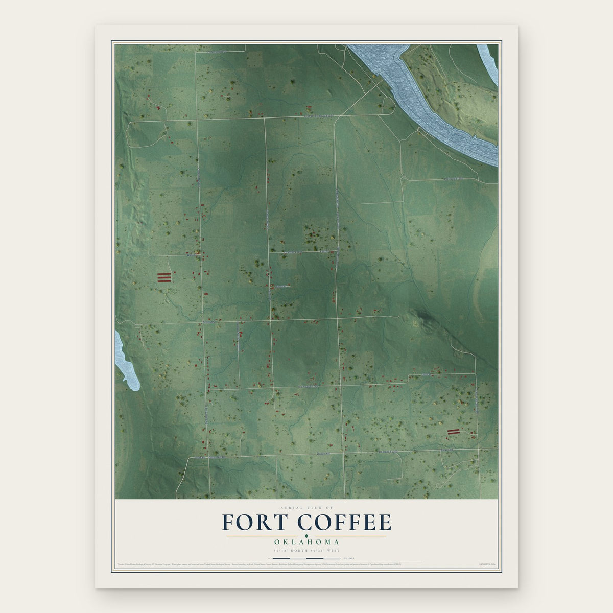 Fort Coffee, Oklahoma map print, the full design