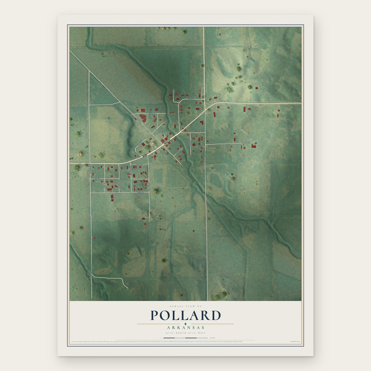 Pollard, Arkansas map print, the full design