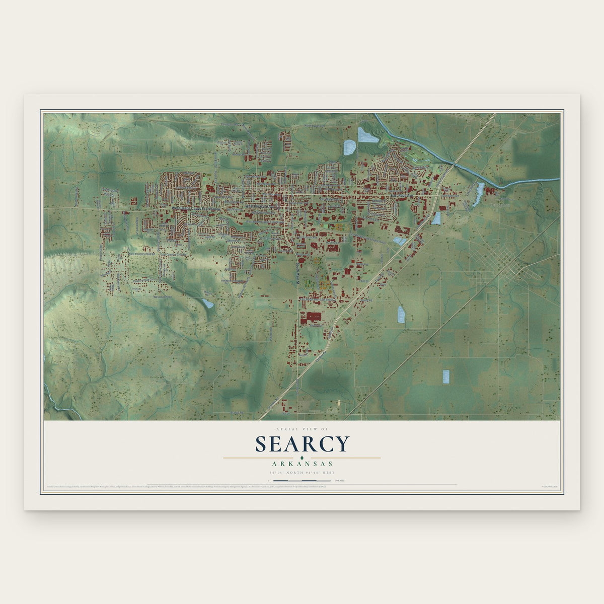 Searcy, Arkansas map print, the full design