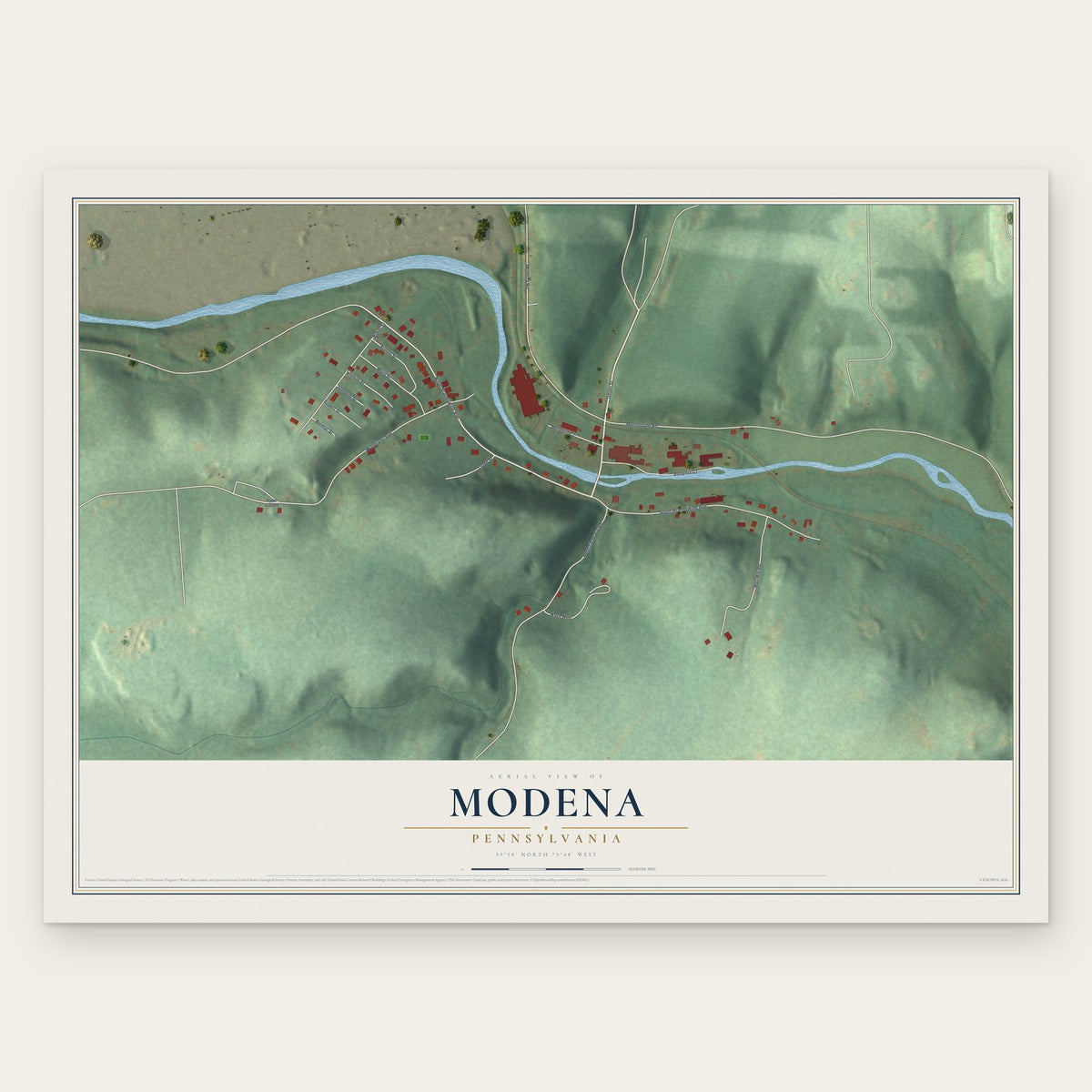 Modena, Pennsylvania map print, the full design