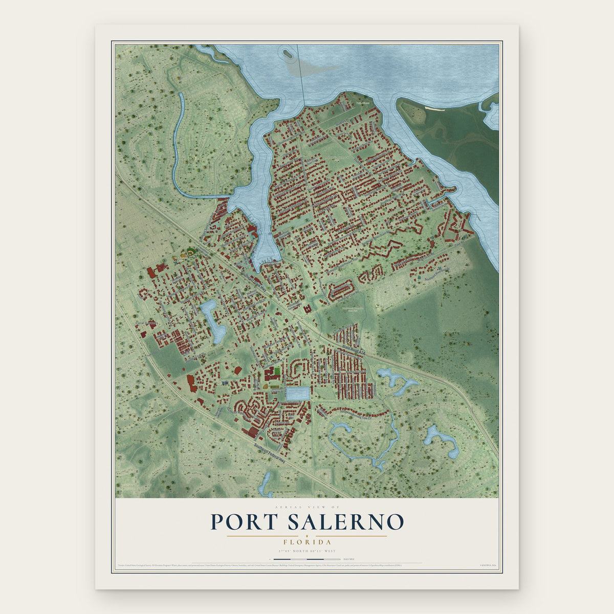 Port Salerno, Florida map print, the full design