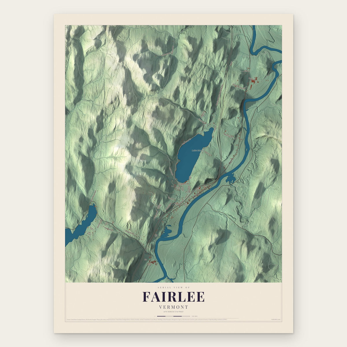 Fairlee, Vermont map print, the full design