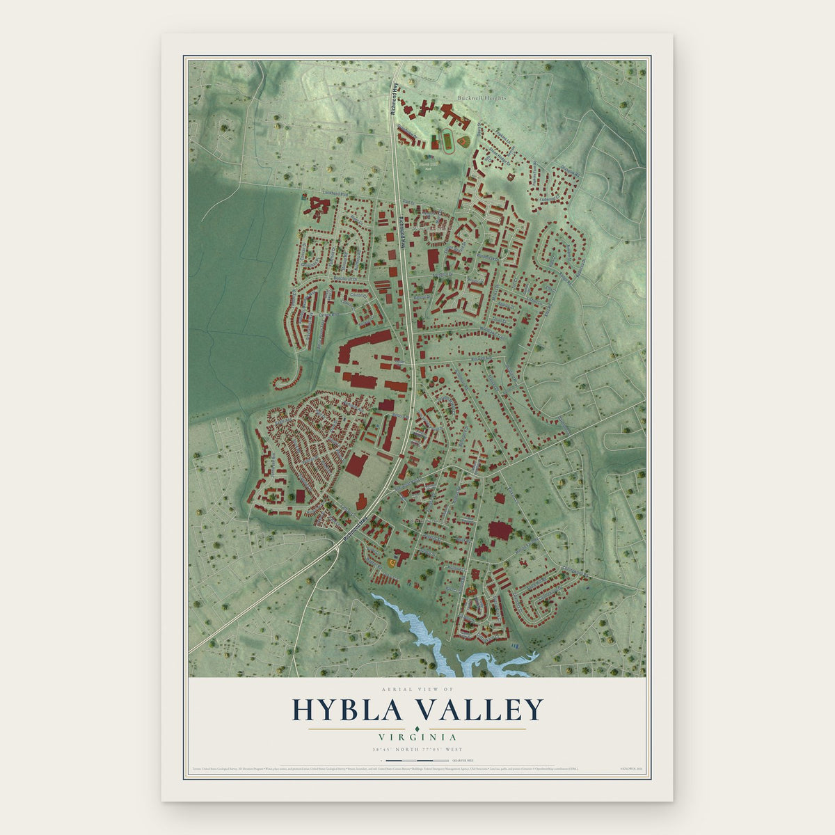 Hybla Valley, Virginia map print, the full design