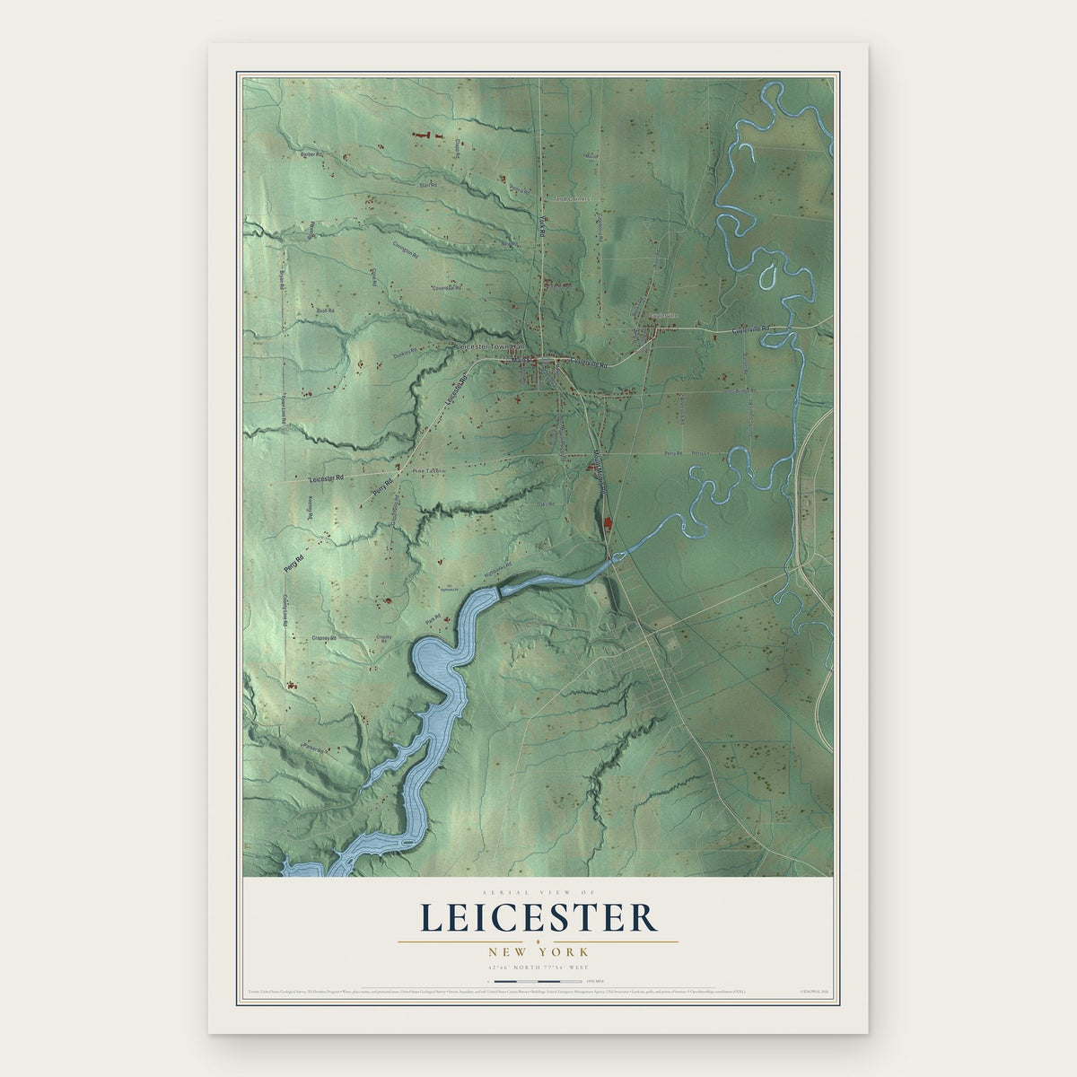 Leicester, New York map print, the full design
