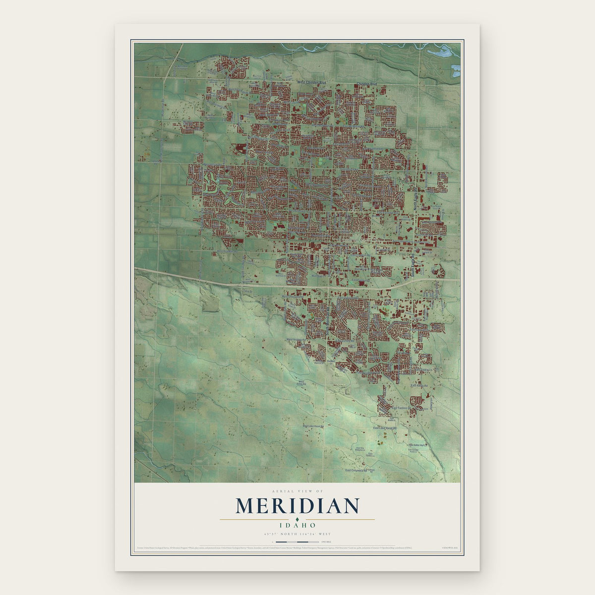 Meridian, Idaho map print, the full design